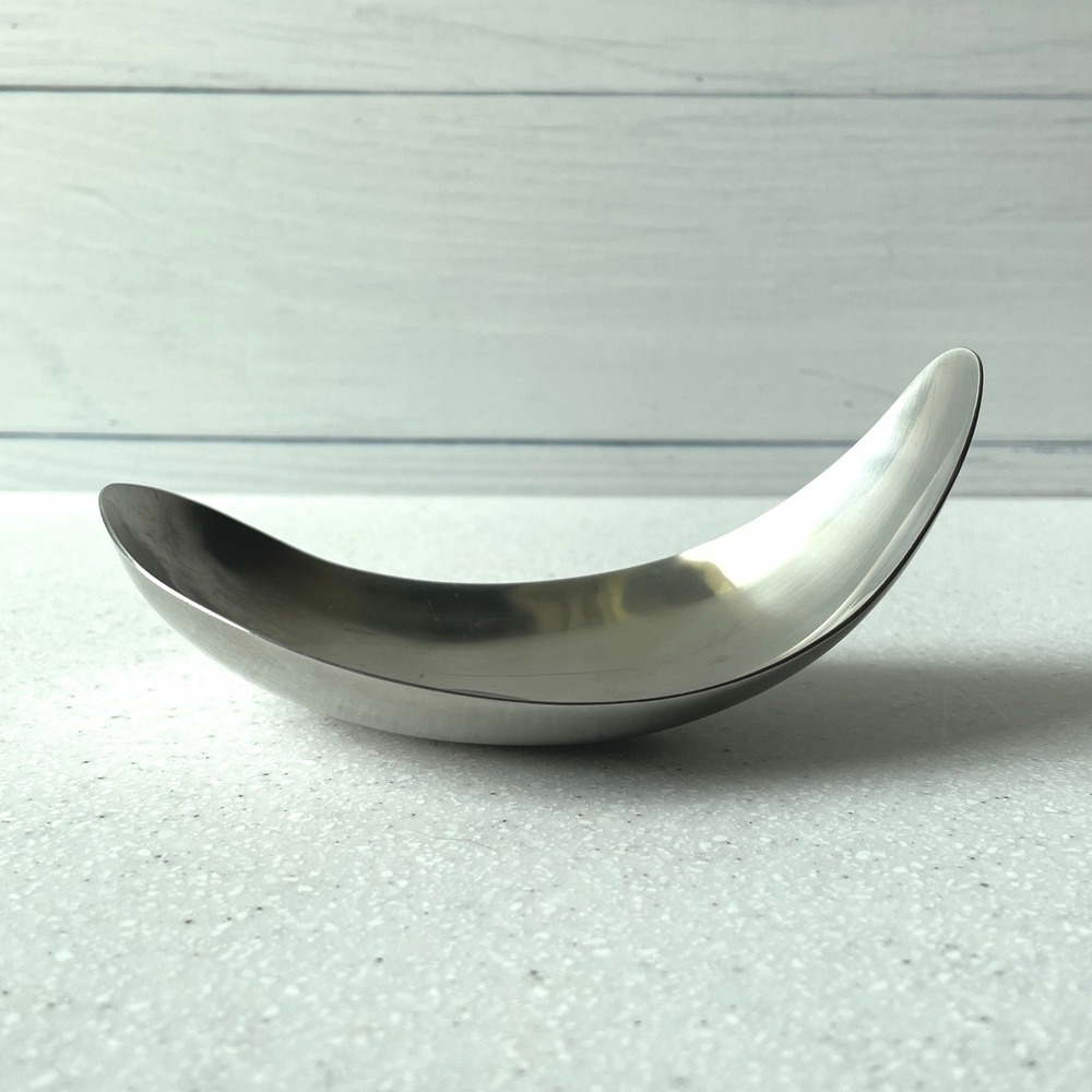 Georg Jensen Denmark Leaf Bowl Modern Brushed Stainless Steel Curved Sculture